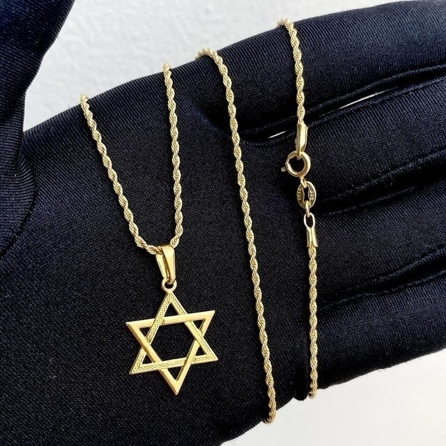 Corrente cordão baiano [2 mm] 70 cm + estrela de davi diamantada [2.5 cm]