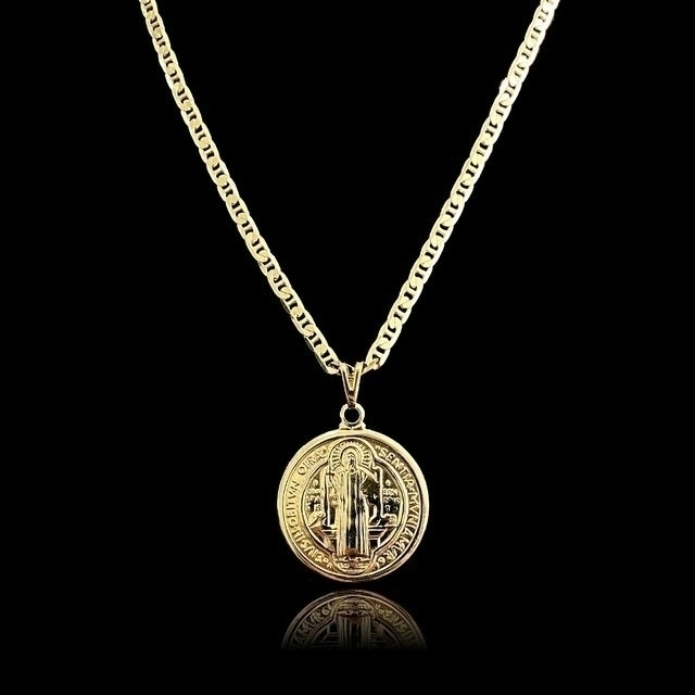 Corrente piastrine aberta [4 mm] 60 cm + medalha de são bento [2,5 cm